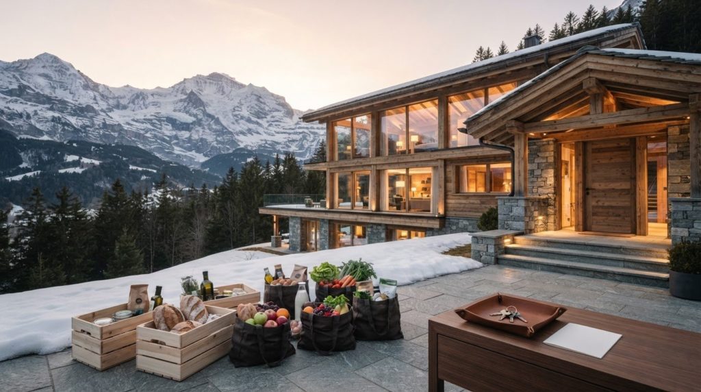 Livraison de courses avant l'arrivée pour les chalets de luxe suisses